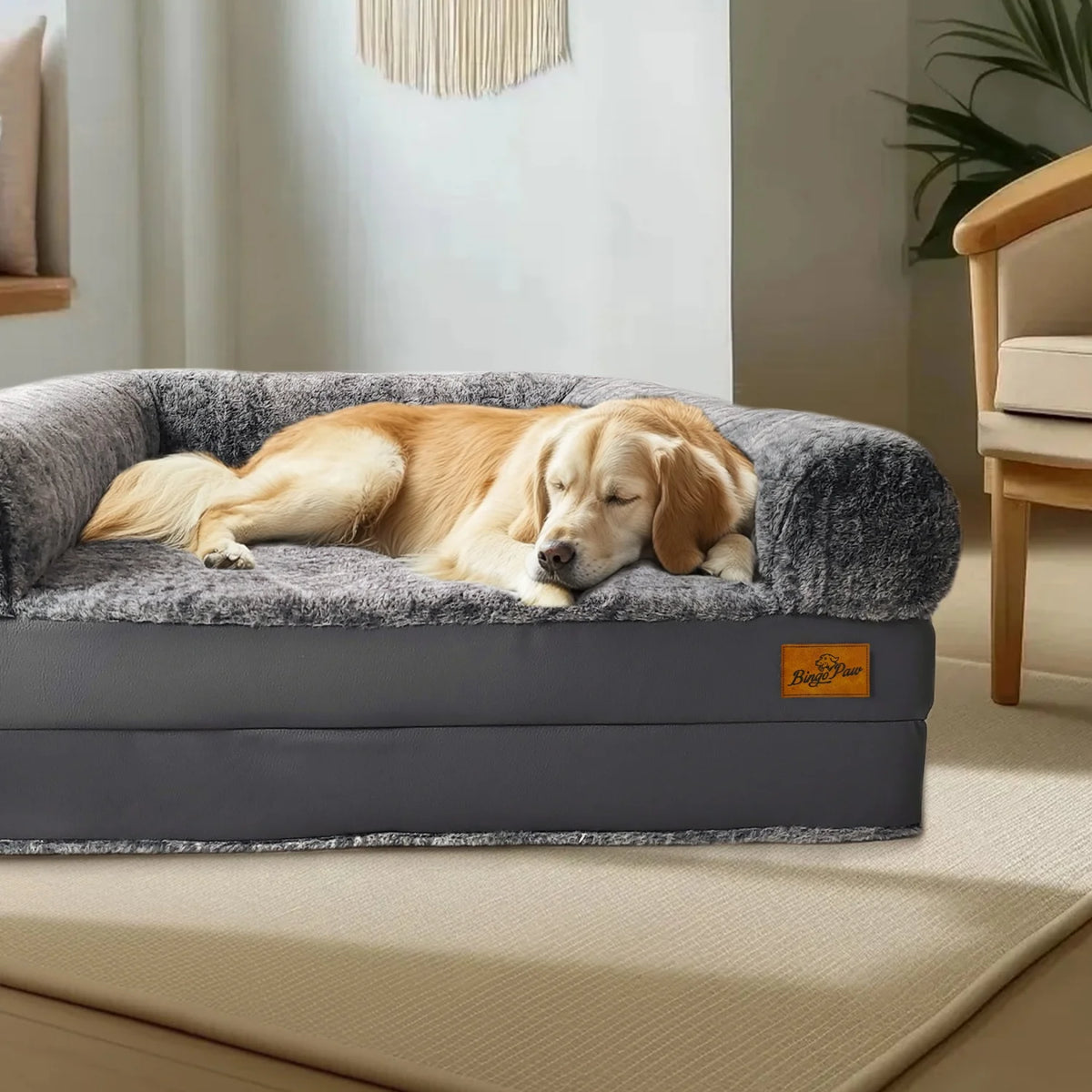 Foldable Orthopedic Human Pet Bed With Removable Plush Bolster