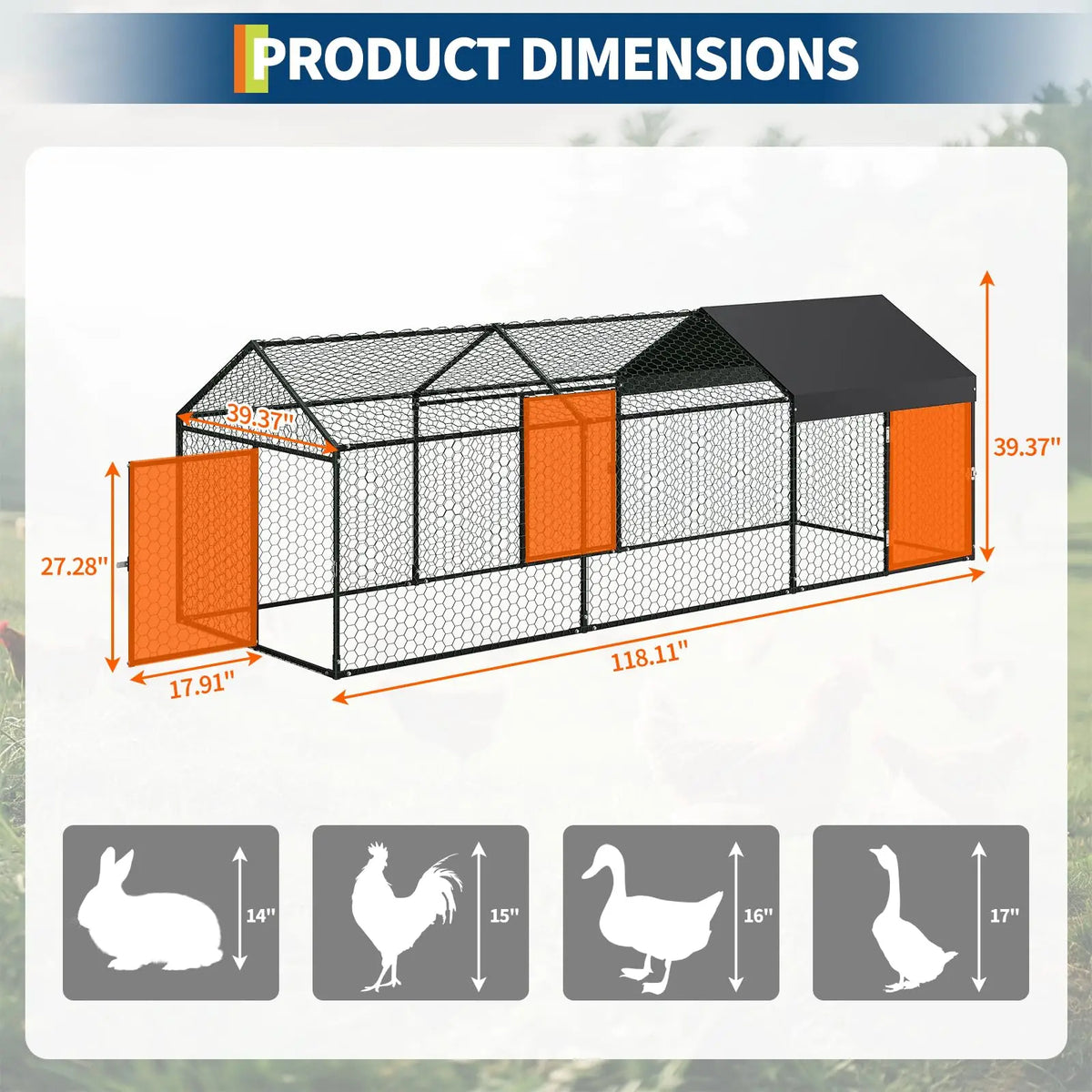 Outdoor Heavy Duty Metal Chicken Coop Walk In Run With Protective Cover