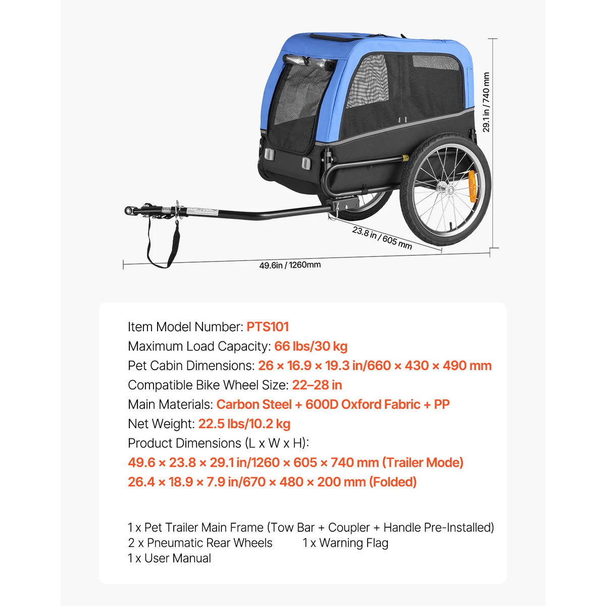 Universal Dog Bike Trailer Pet Carrier With Quick Release Wheel
