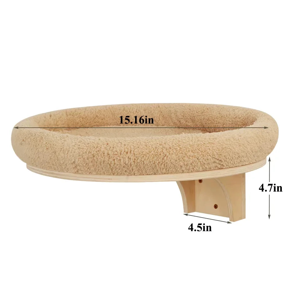 Wall Mounted Solid Wood Cat Shelf With Ladder Hammock And Scratch Post