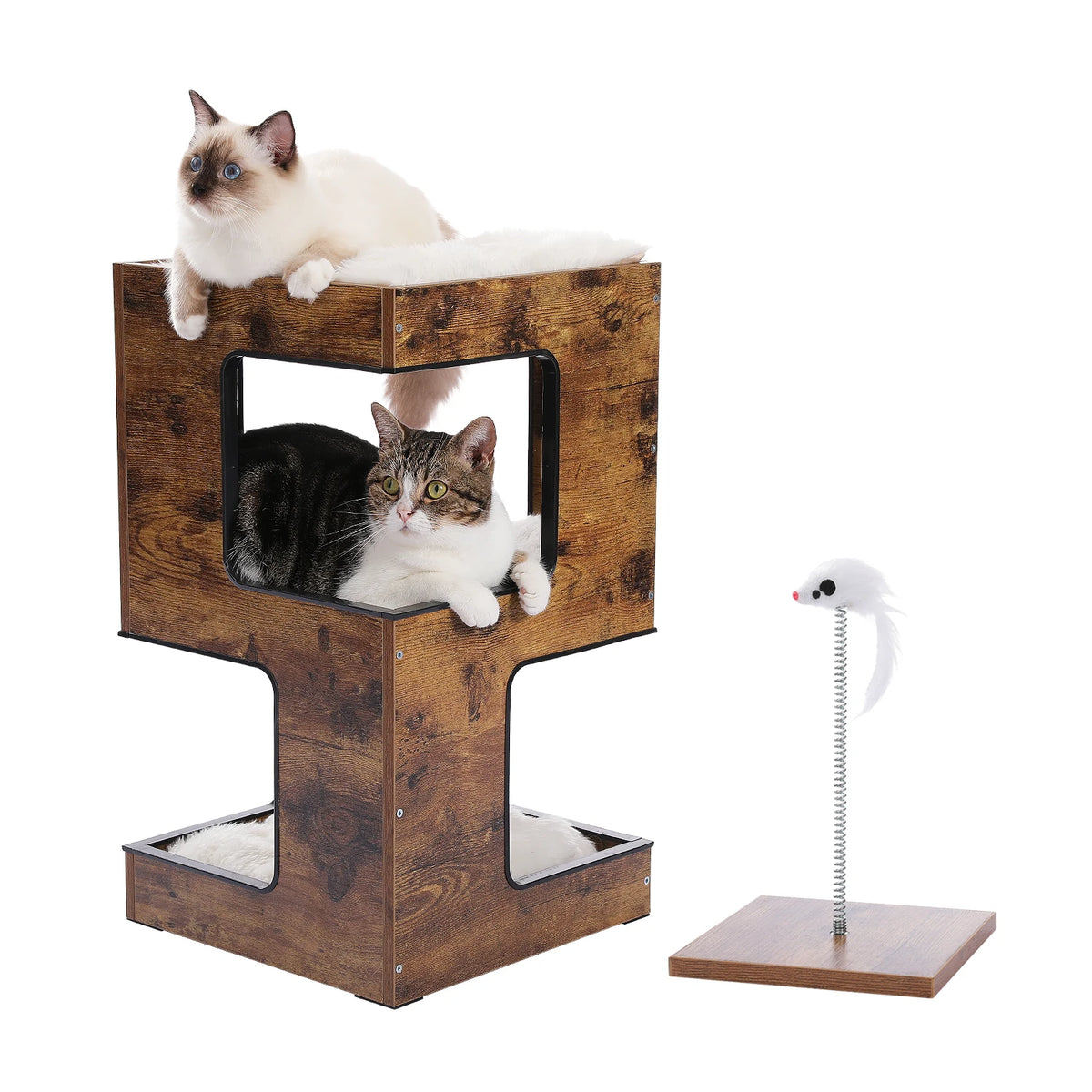 Modern Wood Cat Condo With Removable Mat And Scratching Platform