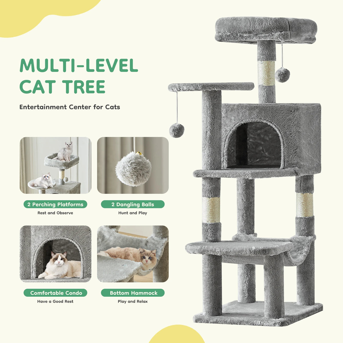 Multi-Level Cat Tree With Sisal Scratching Posts Indoor Climbing Tower For Cats