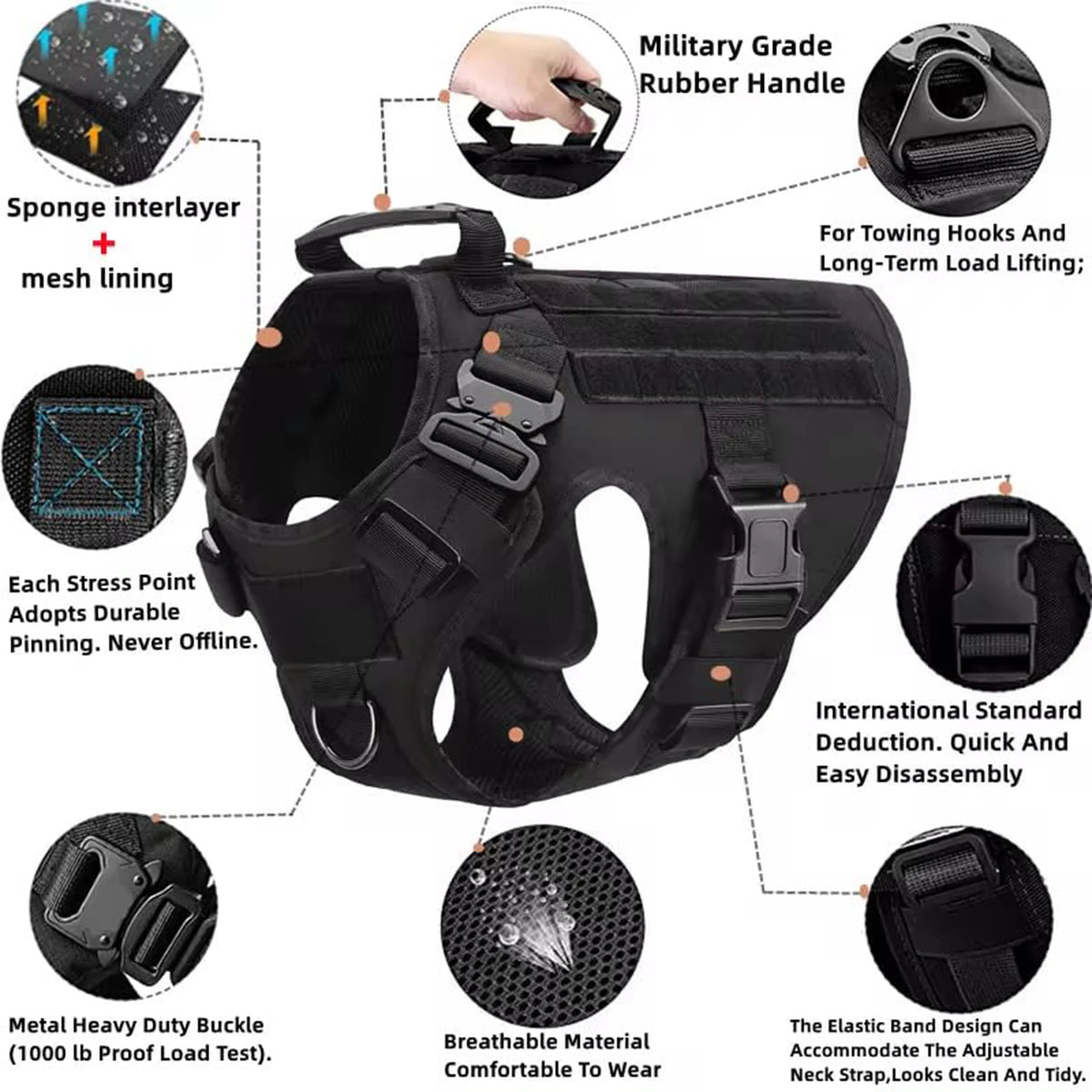 Tactical Dog Harness With Molle Pouches Quick Release Walking Vest