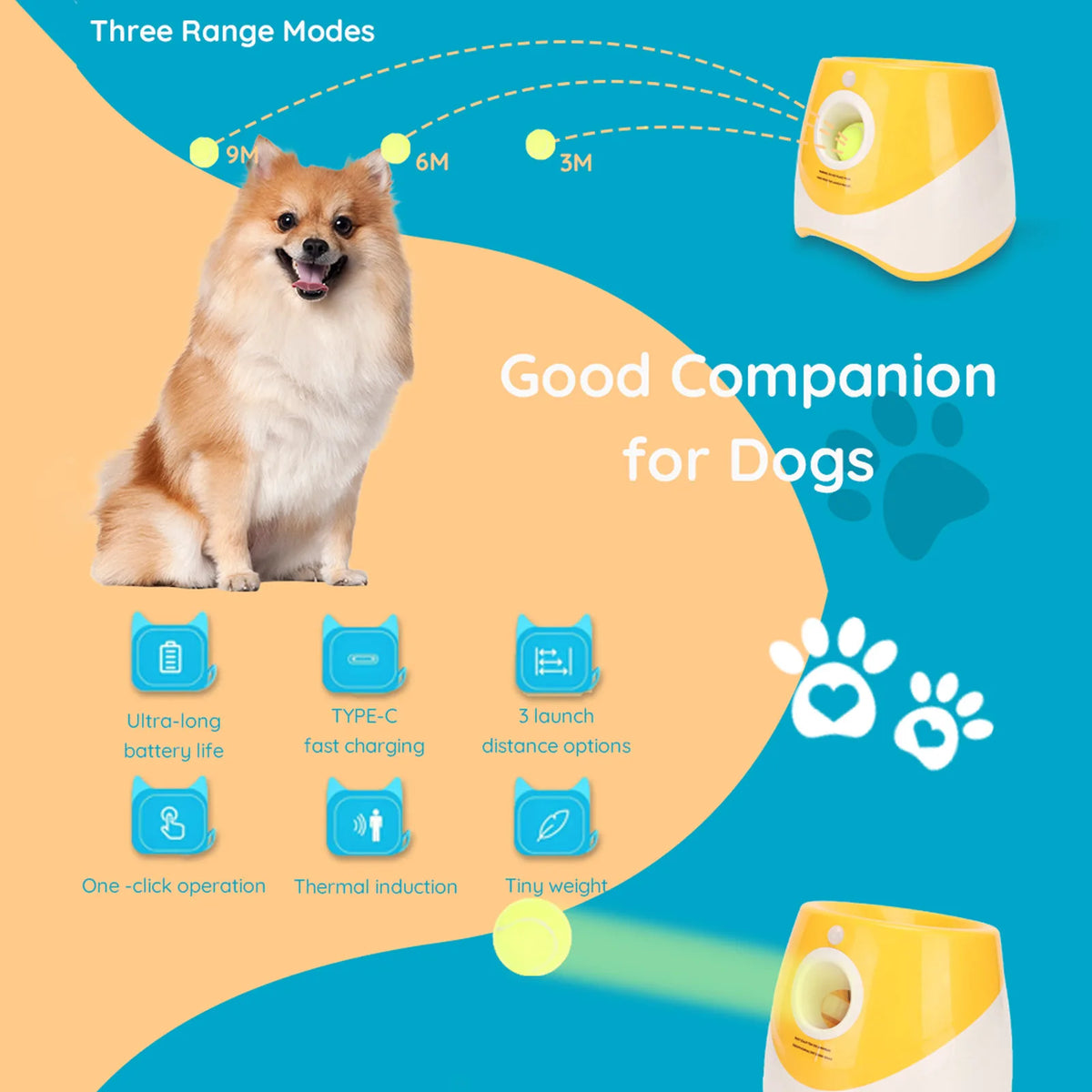 Automatic Dog Ball Launcher With Tennis Balls For Indoor Outdoor
