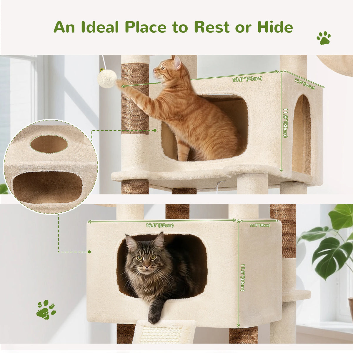 Globlazer 77" Large Cat Tree Tower for Indoor Cats, Multi-Level Cat Climbing Activity Center with 2 Condos, 2 Hammocks, Scratching Posts