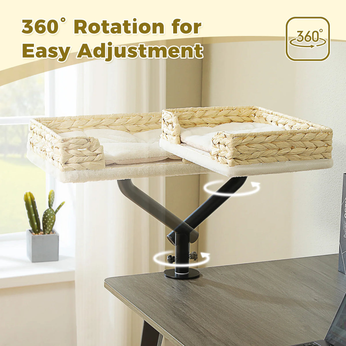 Adjustable Cat Desk Bed With Rotating Soft Hammock For Cats