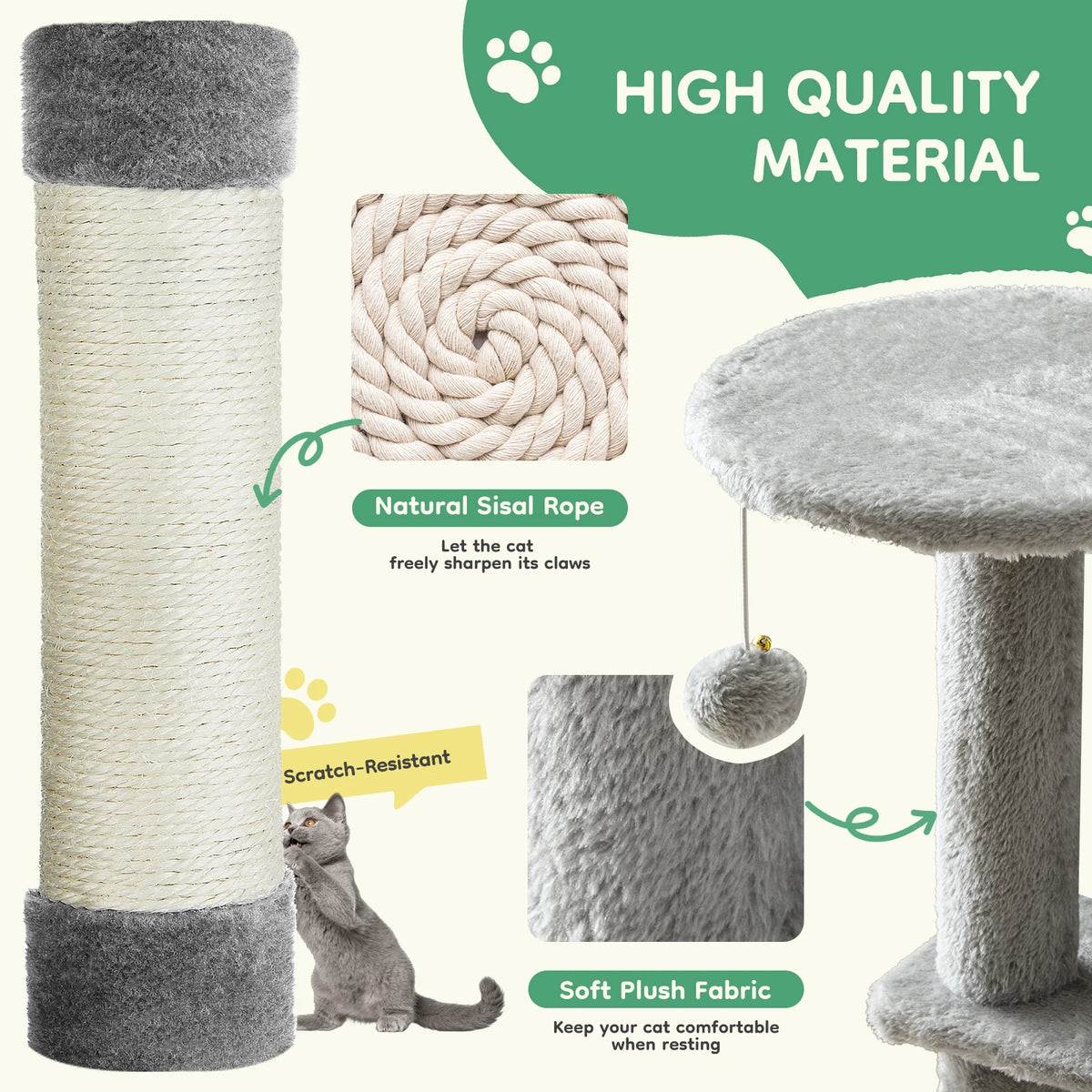 Multi-Level Cat Tree With Sisal Scratching Posts Indoor Climbing Tower For Cats