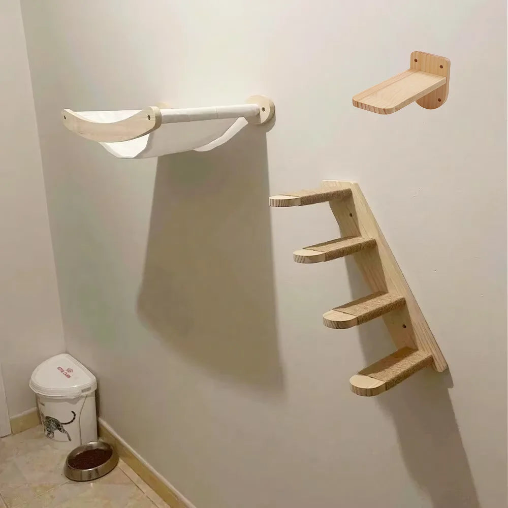 Wall Mounted Cat Hammock Climbing Shelf With Sisal Scratching Rope