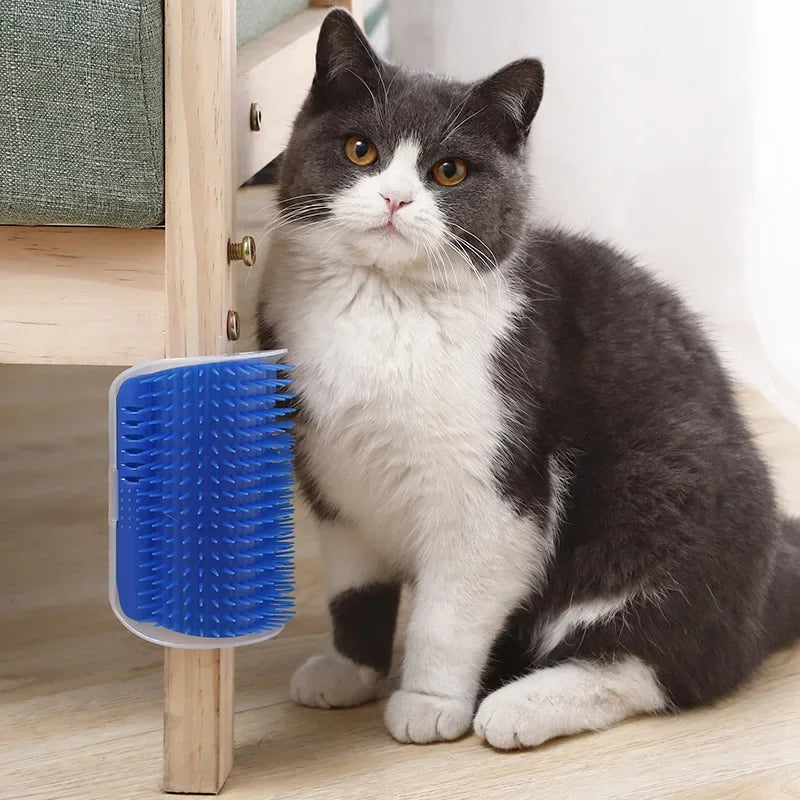 Premium Corner Cat Scratcher And Grooming Brush Comb With Catnip For Hair Care
