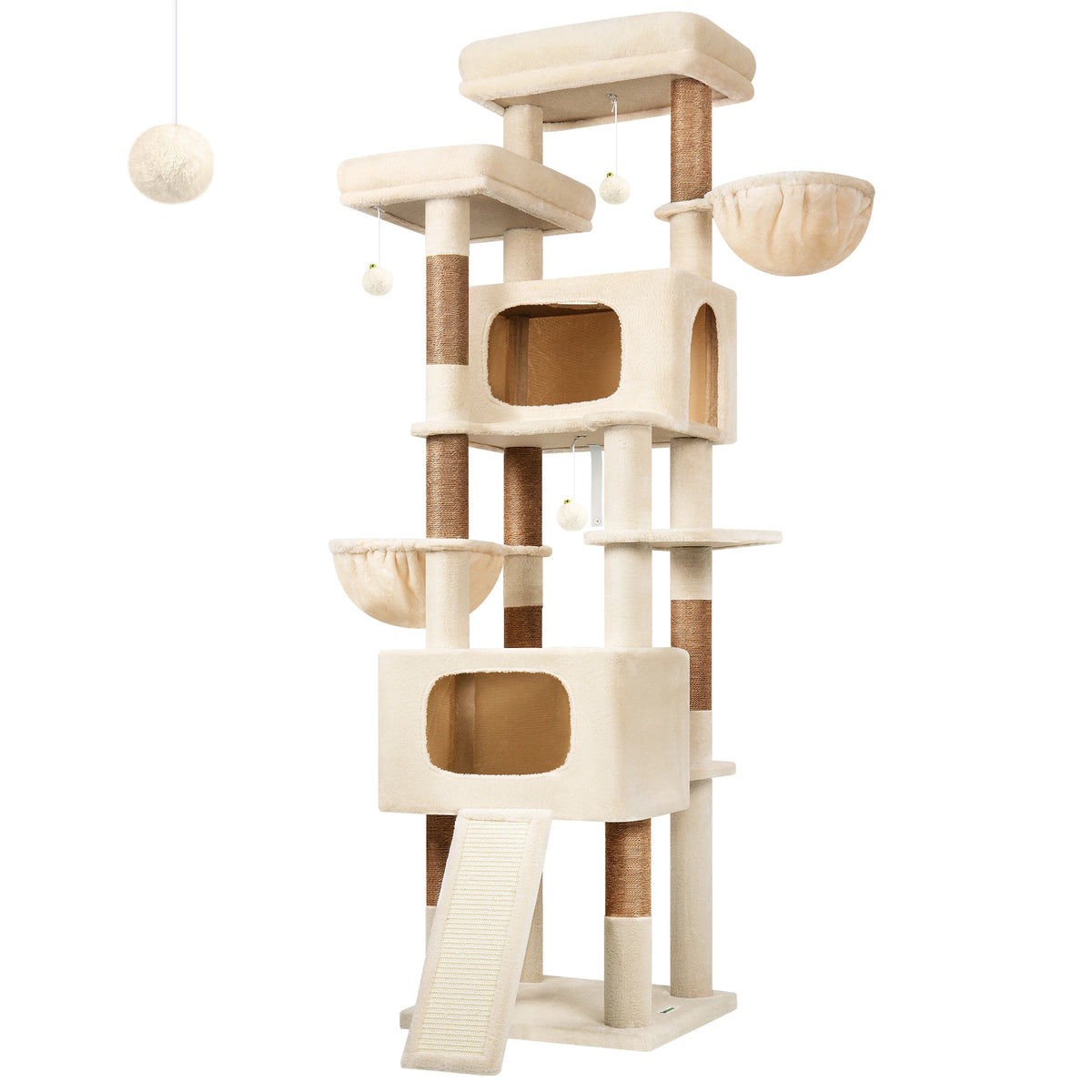 Globlazer 77" Large Cat Tree Tower for Indoor Cats, Multi-Level Cat Climbing Activity Center with 2 Condos, 2 Hammocks, Scratching Posts