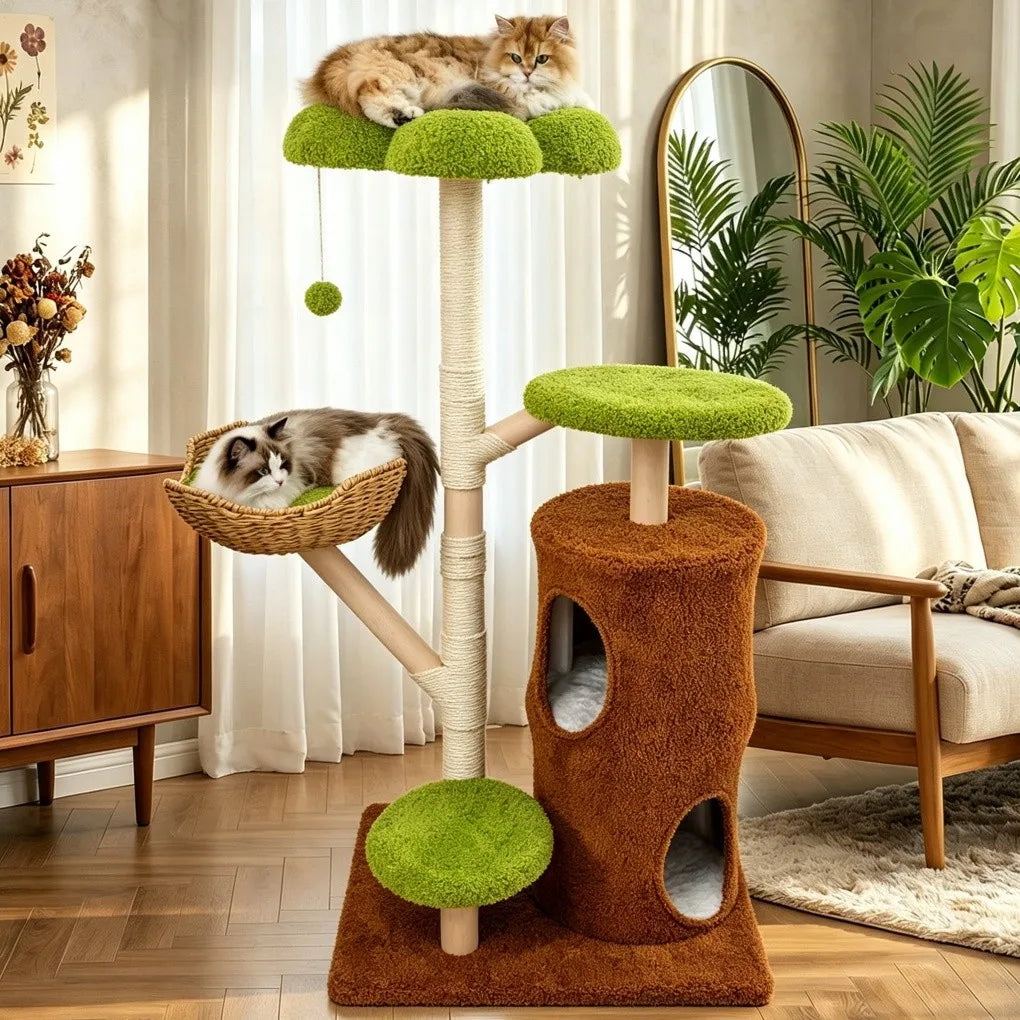 Double Tier Cat Condo With Sisal Scratching Posts And Wood Frame