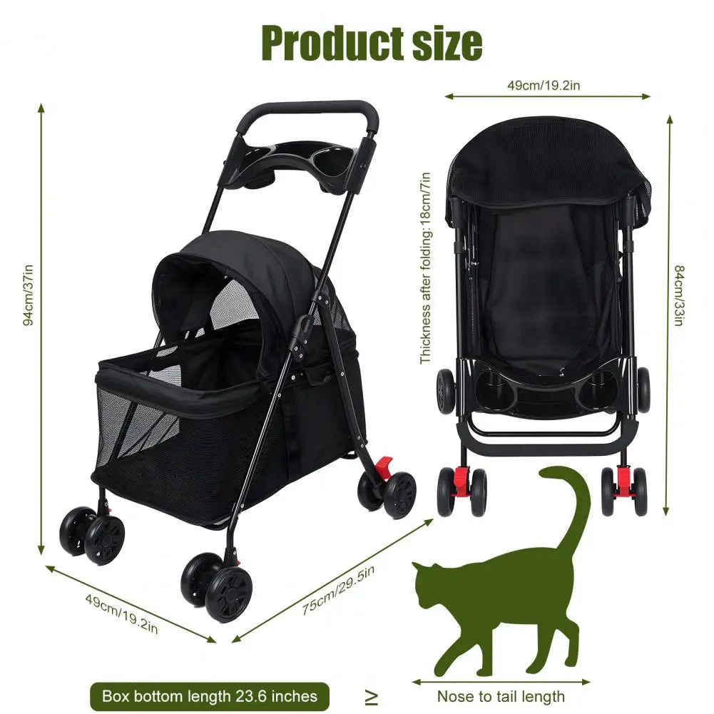 Puppy Carrier, Visible Window Breathable Mesh 4 Wheels Dog Cat Stroller, Outdoor Travel Pet Folding Stroller With Cup Holder