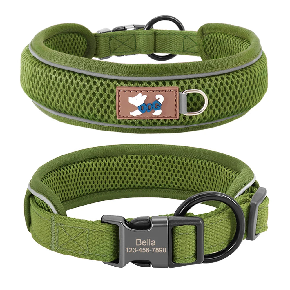 Personalized Dog Collar Mesh Breathable Dog Collars Reflective Pet Necklace Durable For Small Medium Large Dogs Free Engraving