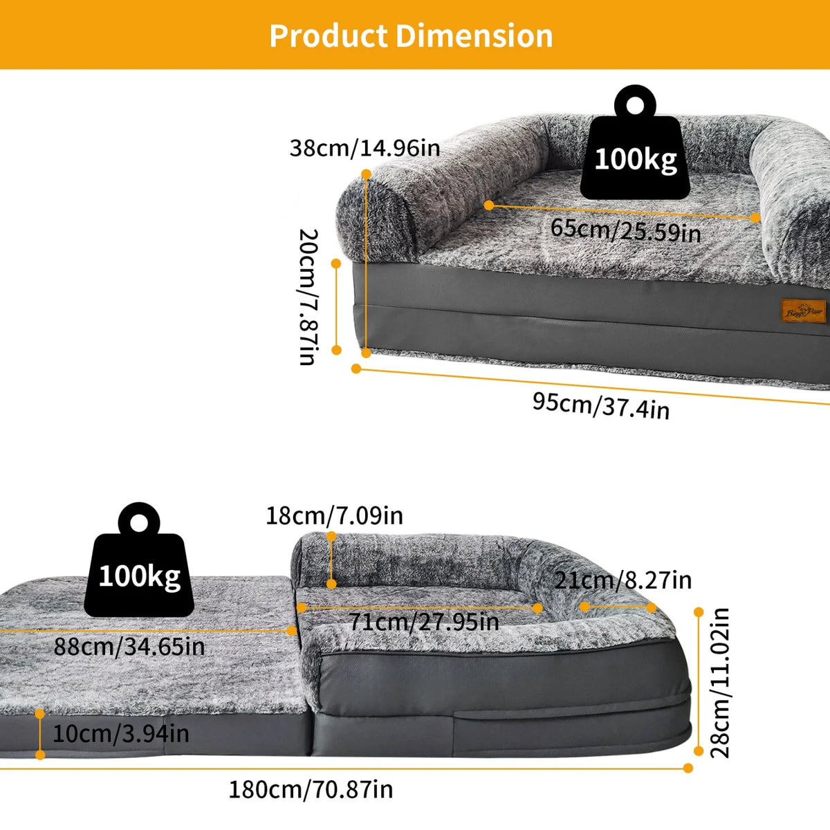 Foldable Orthopedic Human Pet Bed With Removable Plush Bolster
