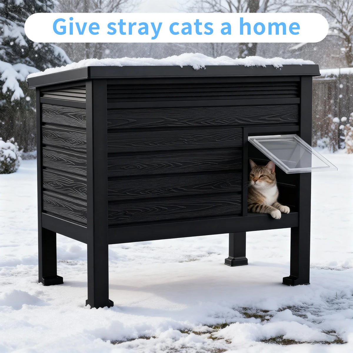 Weatherproof Plastic Cat House With Heating Pad Indoors Or Outdoors