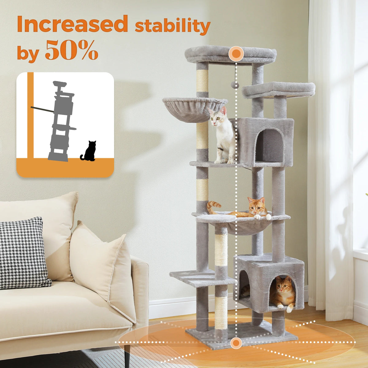 Tall Cat Tree With Large Hammock And Scratching Posts Indoor Tower