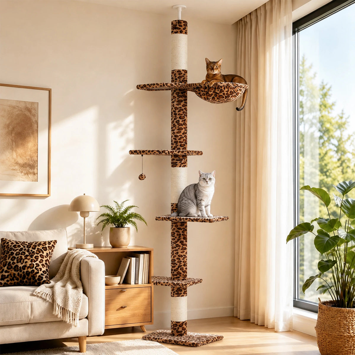 Floor to Ceiling Cat Tree with Sisal Scratching Posts and Hammock