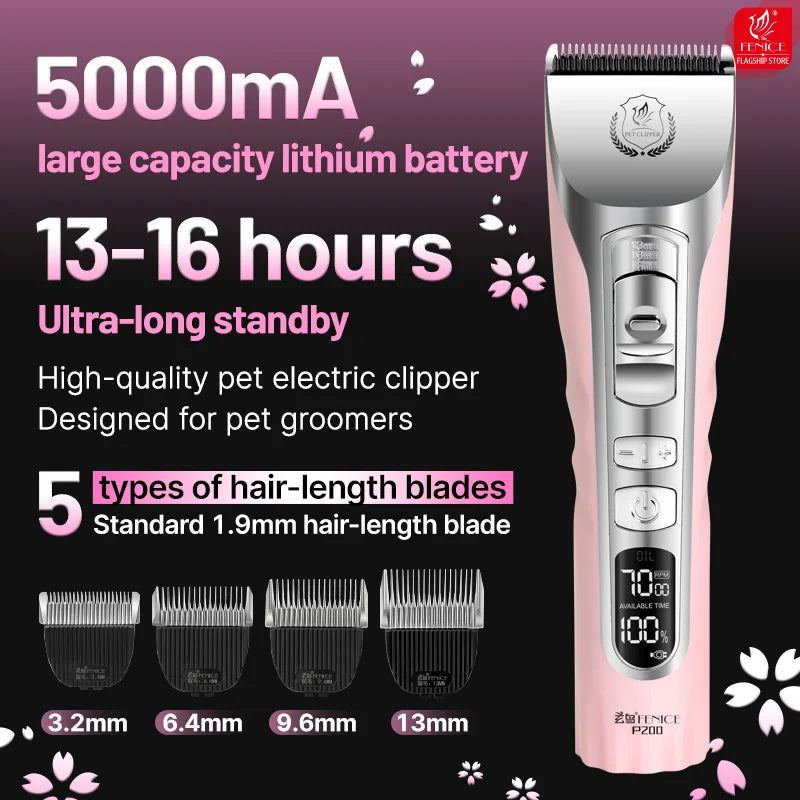 Cordless Dog Hair Trimmer LCD Screen Rechargeable Pet Grooming Clipper Shaver