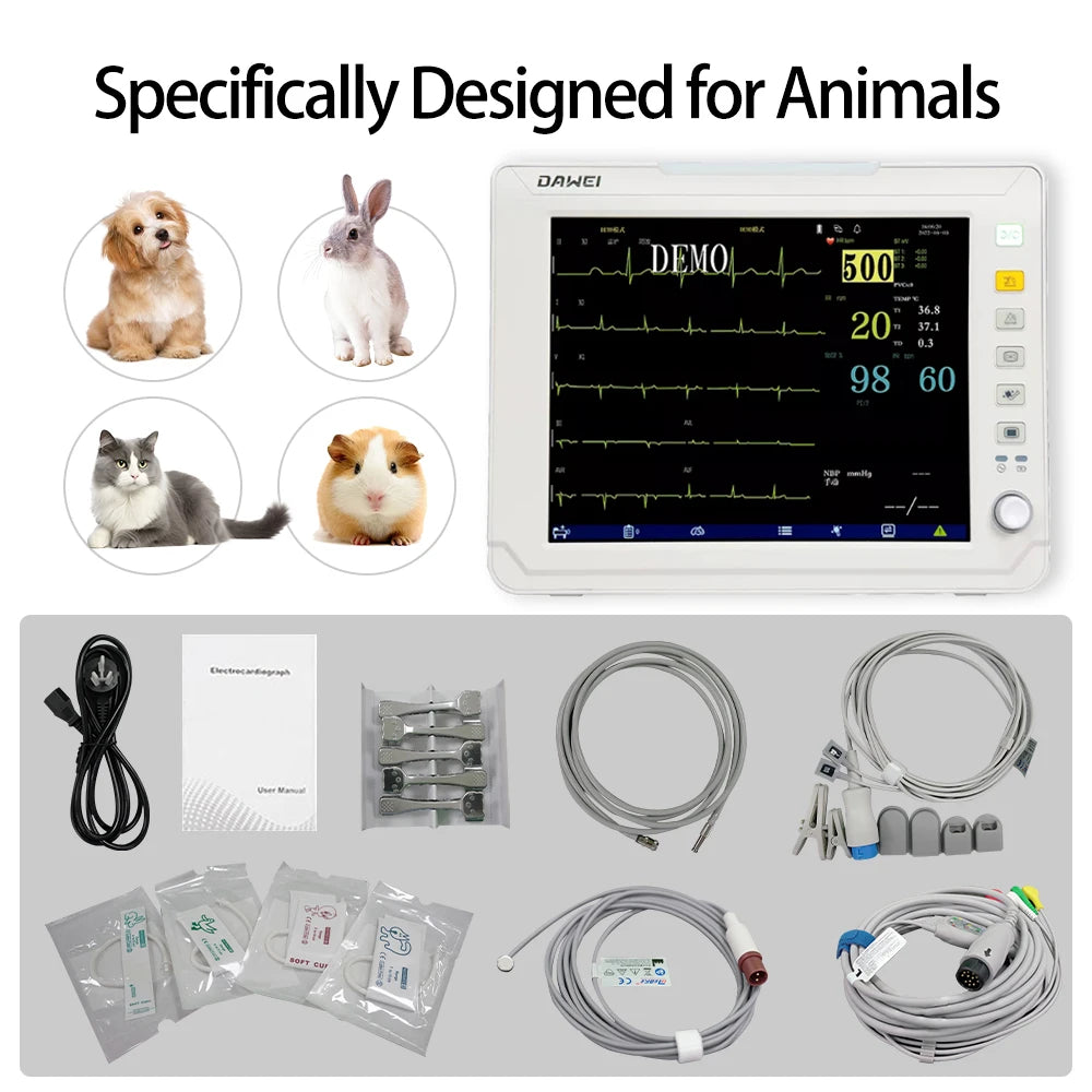 Portable Veterinary Patient Monitor For Dogs Cats ECG SpO2 NIBP