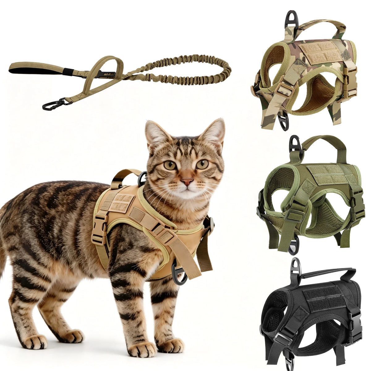 Adjustable Tactical Cat Harness And Leash Set With Escape Proof Quick Release