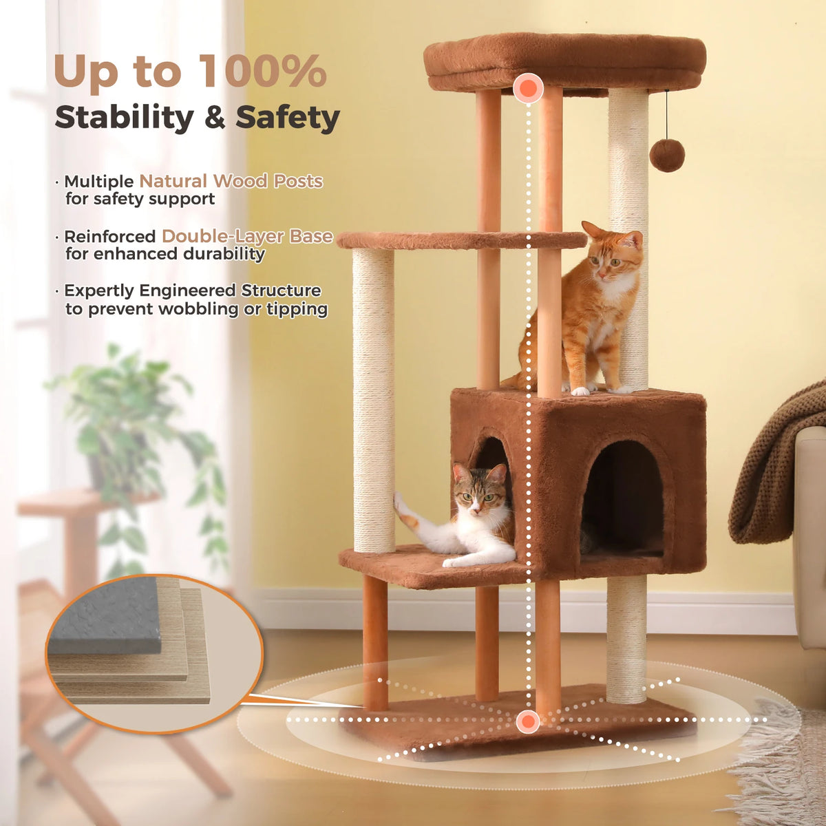 Modern Multi Level Cat Tree with Condo Sisal Scratching Posts and Bed