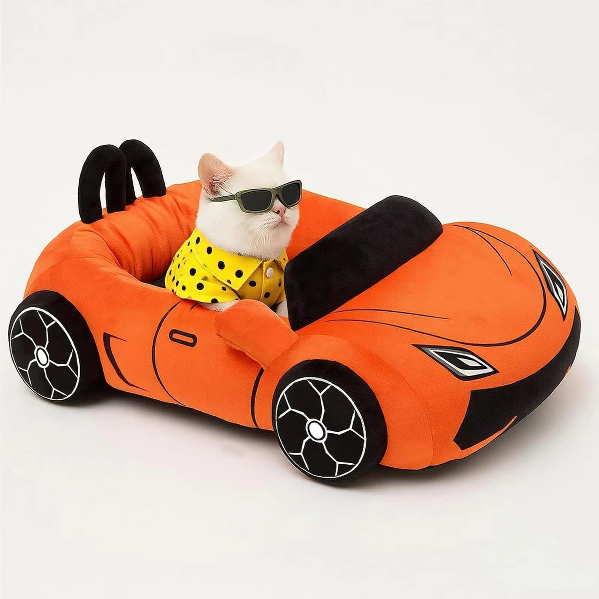 Cozy Supercar Style Cat Bed With Washable Coral Fleece Pillow For Cats