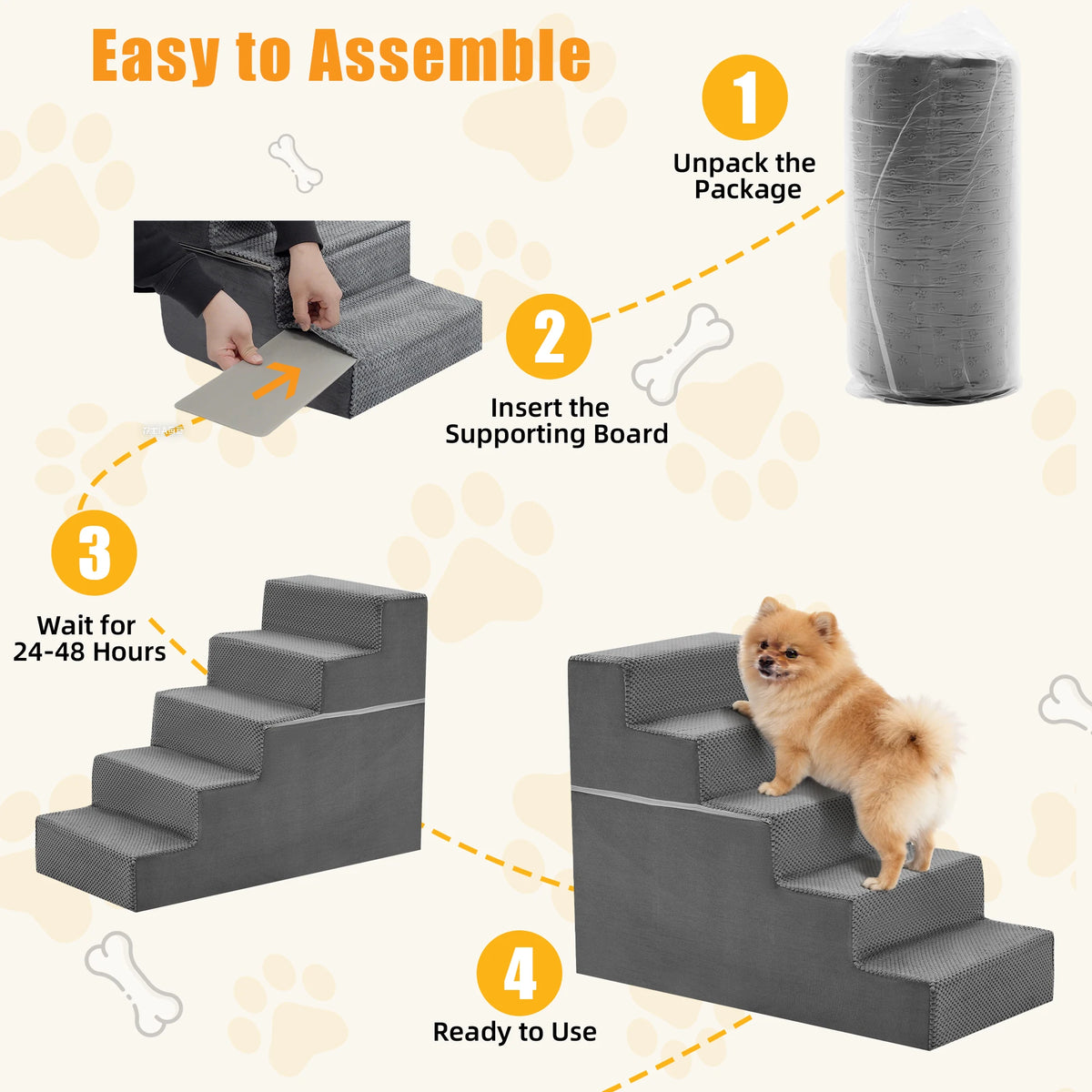 Non Slip Foam Dog Stairs And Right Angle Pet Ramp For Indoor Home Use