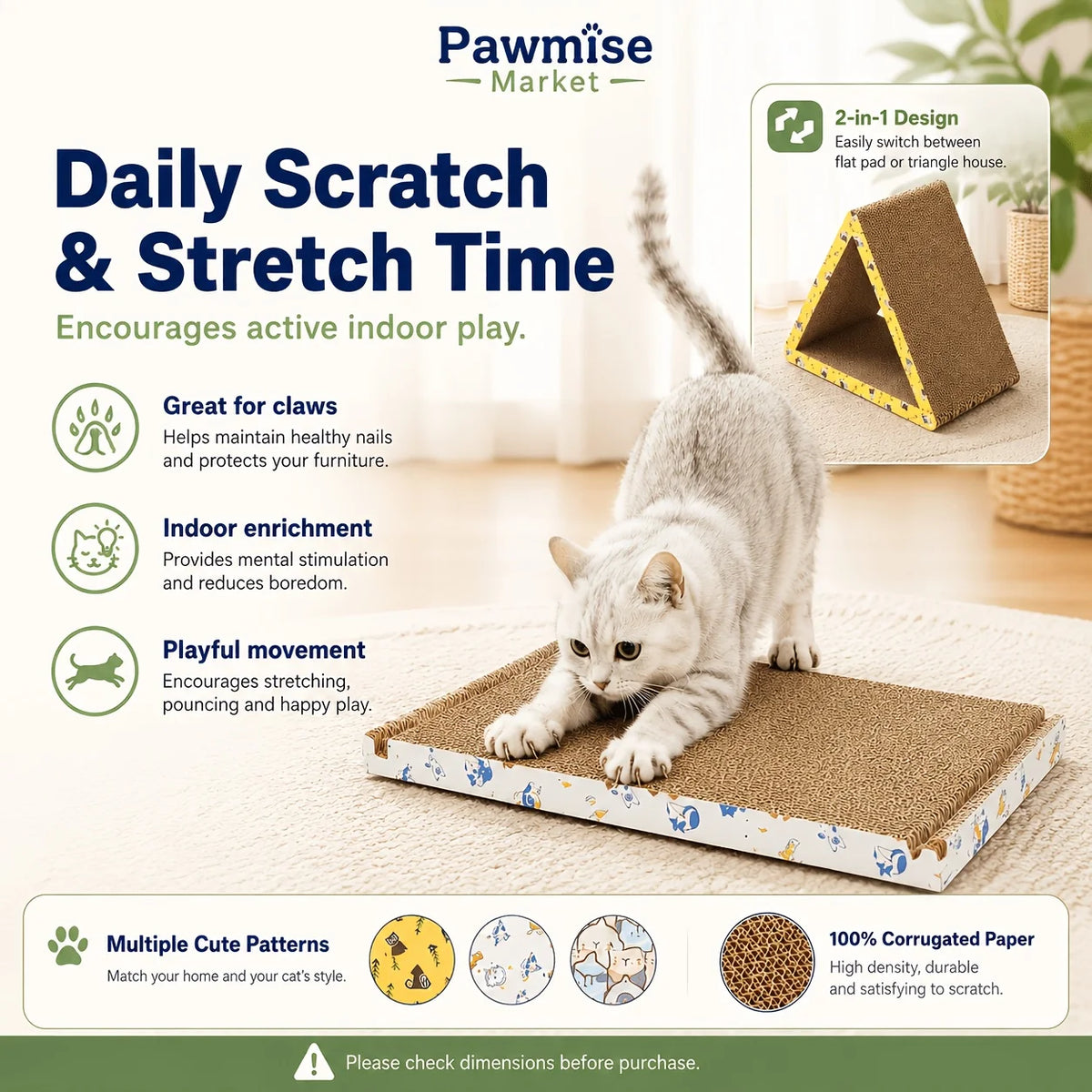 Foldable Triangular Cat Scratcher Lounge With Interactive Play Tunnel