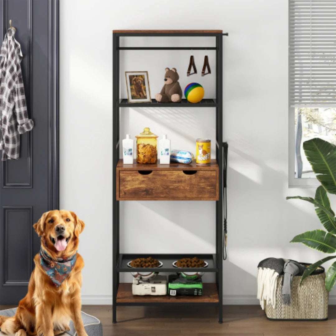 Dog Feeding Station with Storage, 3 Height Adjustable Elevated Dog Bowls Stand with Drawers & Shelves, Stainless Steel Raised Feeder for Large Medium Dogs Cats, Pet Food Cabinet for Home