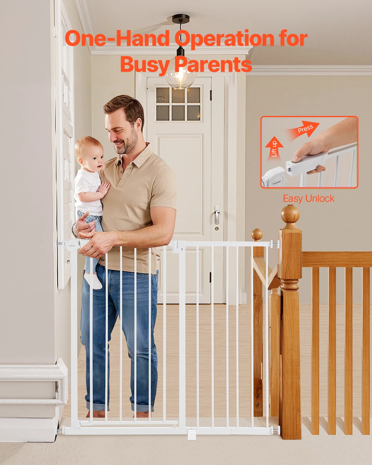 Pressure Mount Walk Thru Baby And Dog Gate With Secure Doorway