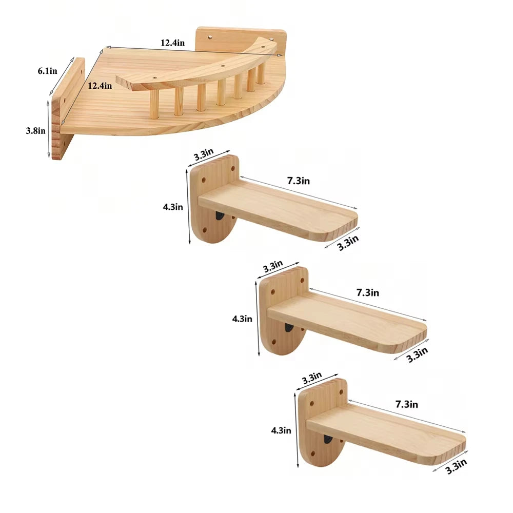 Wall Mounted Pine Wood Cat Hammock Set With Steps For Indoor Cats