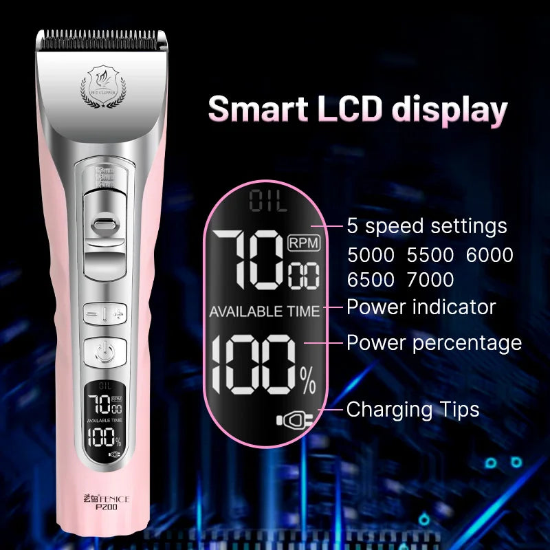 Cordless Dog Hair Trimmer LCD Screen Rechargeable Pet Grooming Clipper Shaver