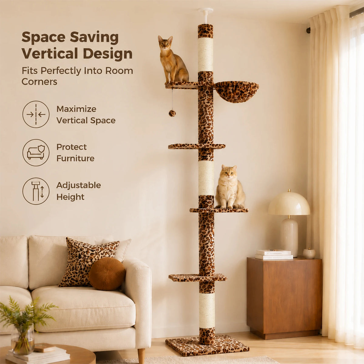 Floor to Ceiling Cat Tree with Sisal Scratching Posts and Hammock