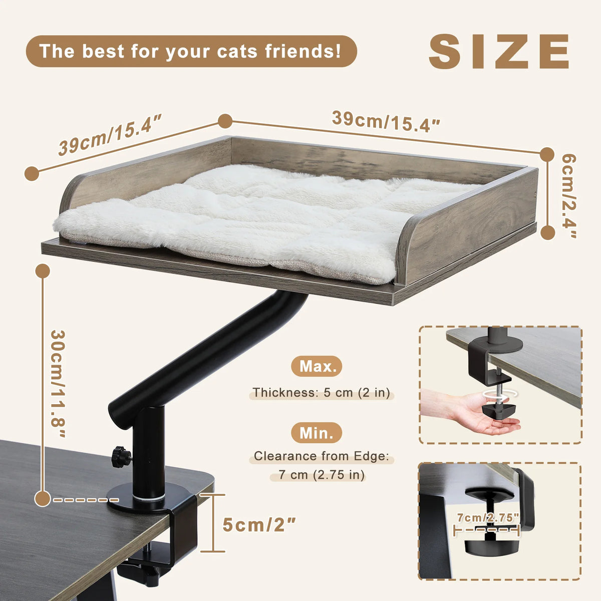 Adjustable Cat Desk Bed With Rotating Soft Hammock For Cats
