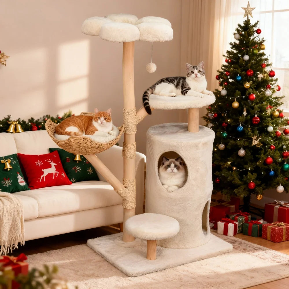 Double Tier Cat Condo With Sisal Scratching Posts And Wood Frame