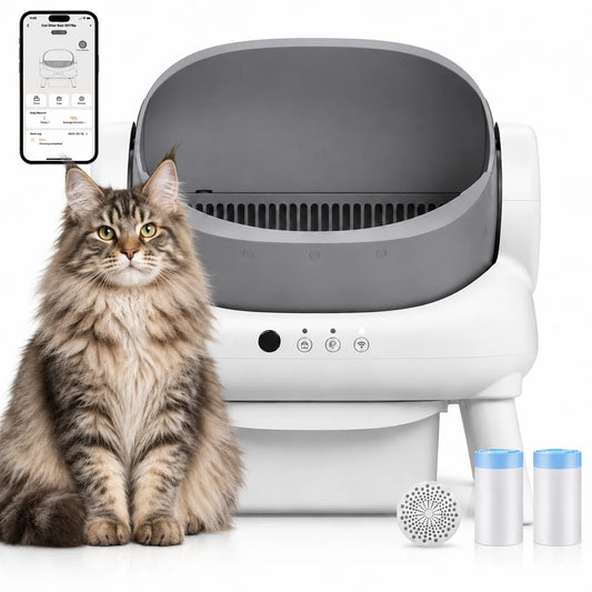 Smart Self-Cleaning Cat Litter Box for Indoor Cats, Grey Automatic Cat Toilet with APP Monitor & Odor Filter, Anti-Pinch Safety Design Large Capacity Cat Litter Box