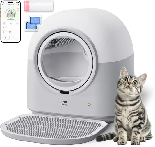 Automatic Self Cleaning Cat Litter Box, Smart Robot Cat Litter Box with APP Control, Automatic Cleaning, Odor Control, Safety Sensors Anti-Pinch, Hands-Free for Multiple Cats