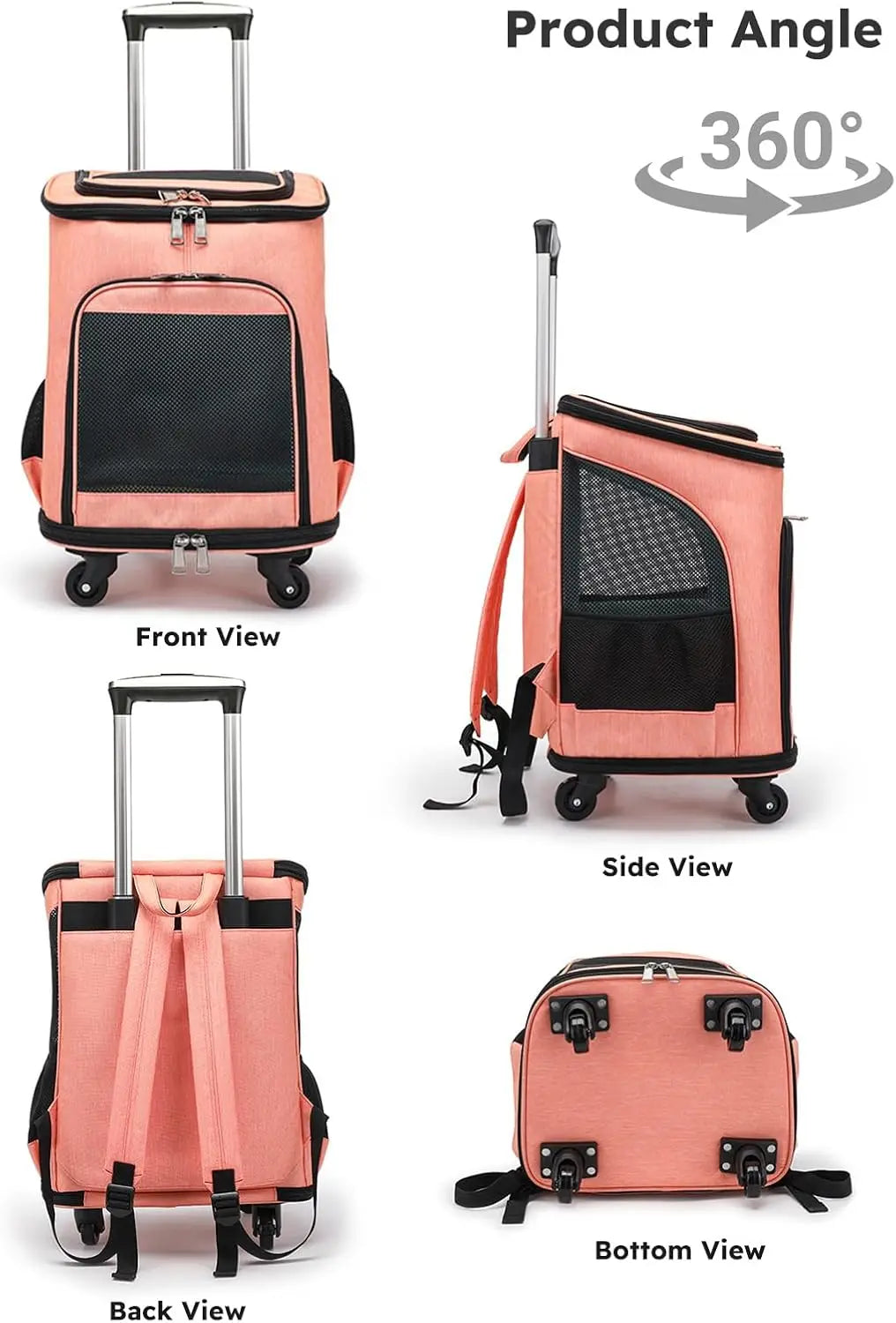 3-in-1 Wheeled Pet Carrier Backpack: Foldable Rolling Travel Carrier with 4-Sided Mesh Ventilation, Removable Pad & Airline Approved for Small Dogs and Cats