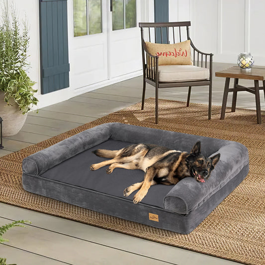 Bingopaw Orthopedic Dog Beds Large Sized Dog, Waterproof Pet Bed with Sides, Non-Slip Bottom Large Pet Bed with Washable Removable Cover, Grey