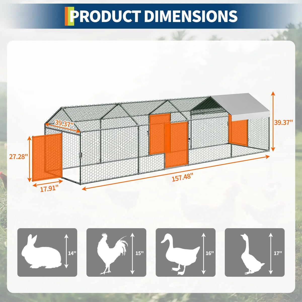 Outdoor Heavy Duty Metal Chicken Coop Walk In Run With Protective Cover