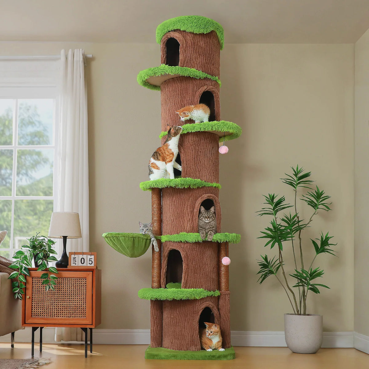 Floor To Ceiling Cat Tree With Sisal Scratching Posts And Hammock
