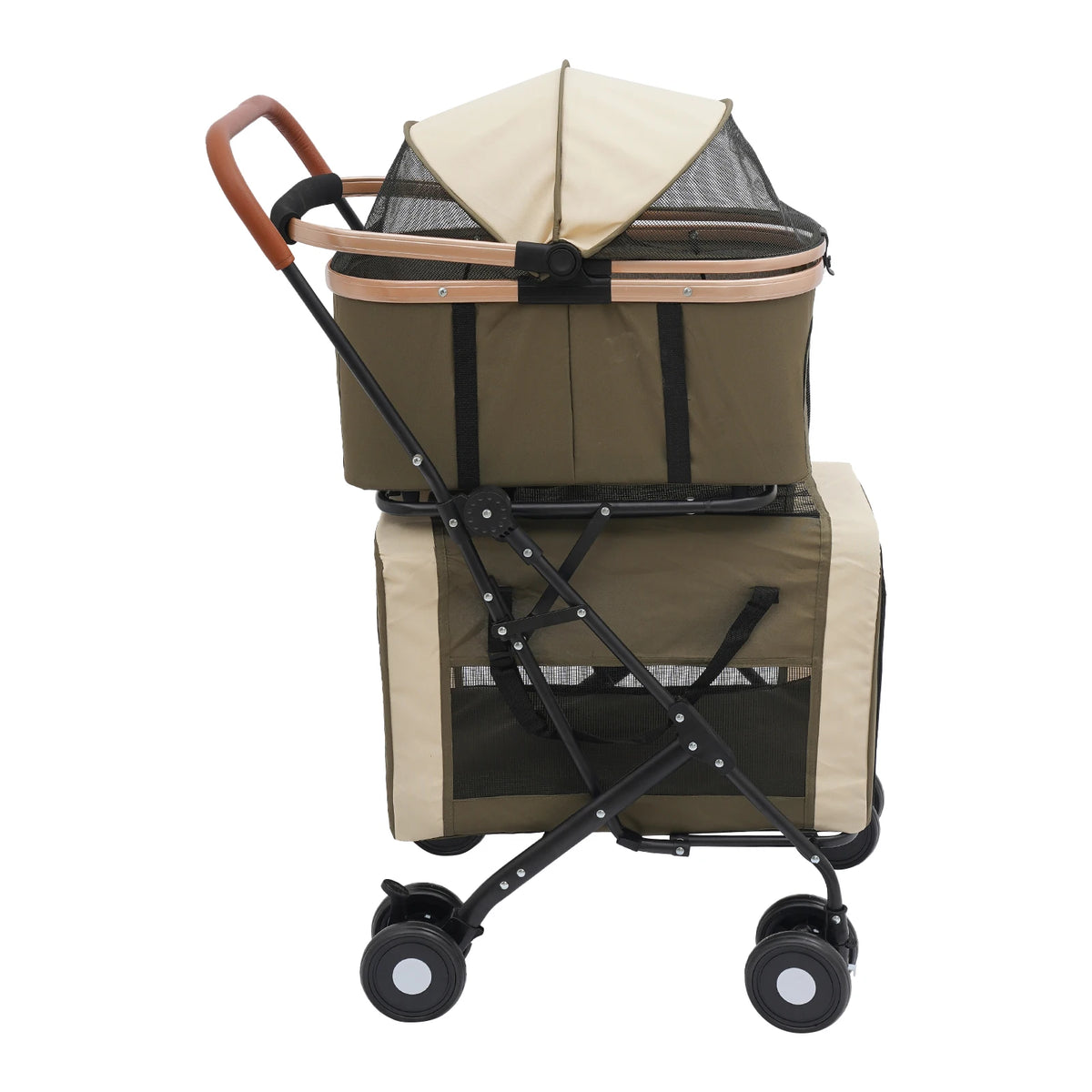Dual Tier Foldable Pet Stroller With Sunshade And Secure Locks For Walking