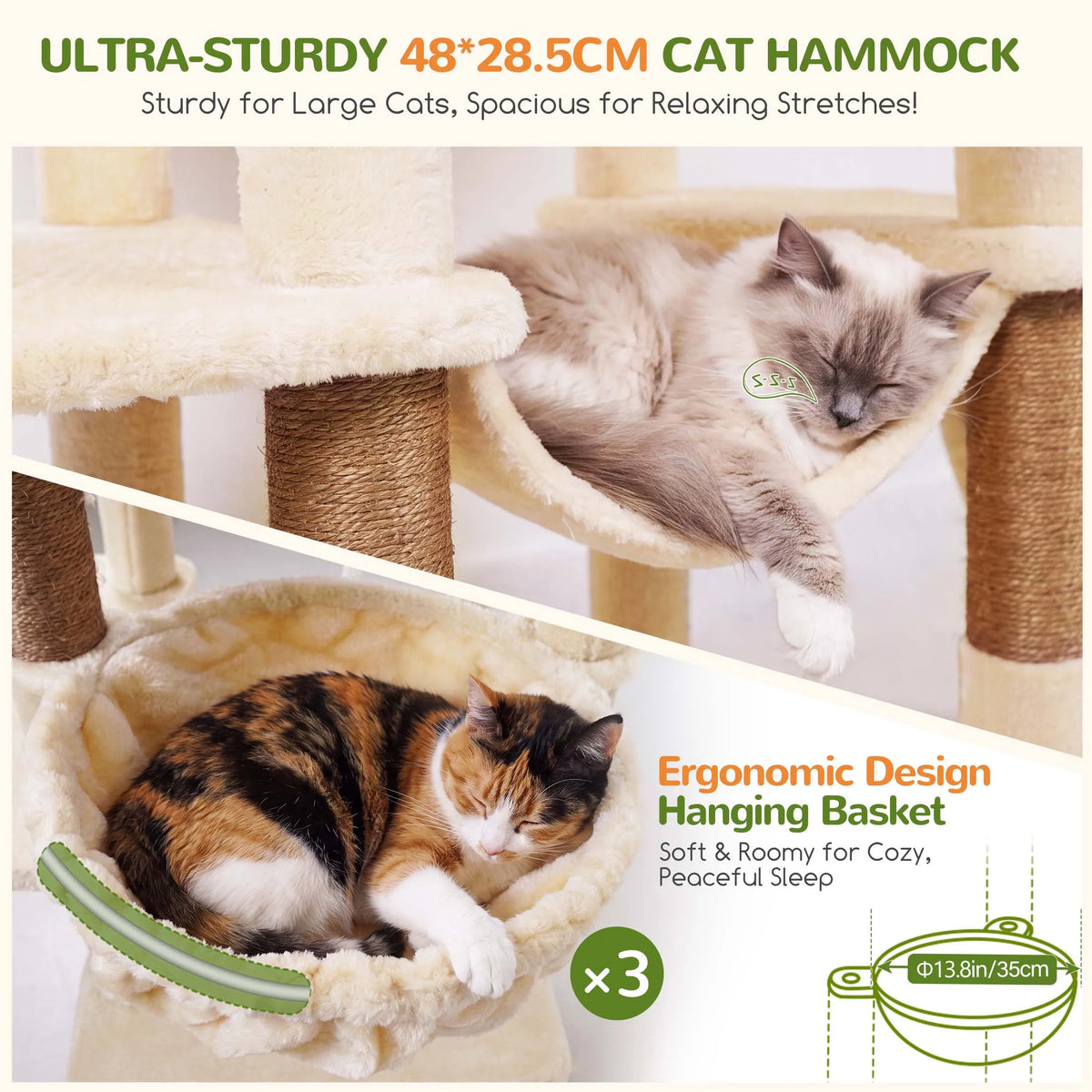 75 Inch Tall Cat Tree for Large Adult Cats, Sturdy Cat Tower with Condos, Hammocks, Sisal Scratching Posts and Boards Multi-Level
