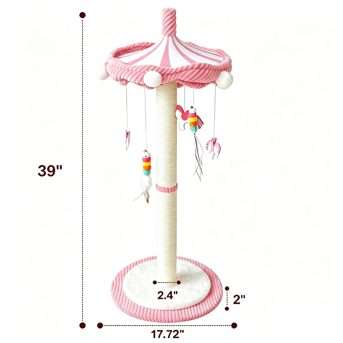 Rotating Carousel Cat Scratching Tower With Hanging Toys