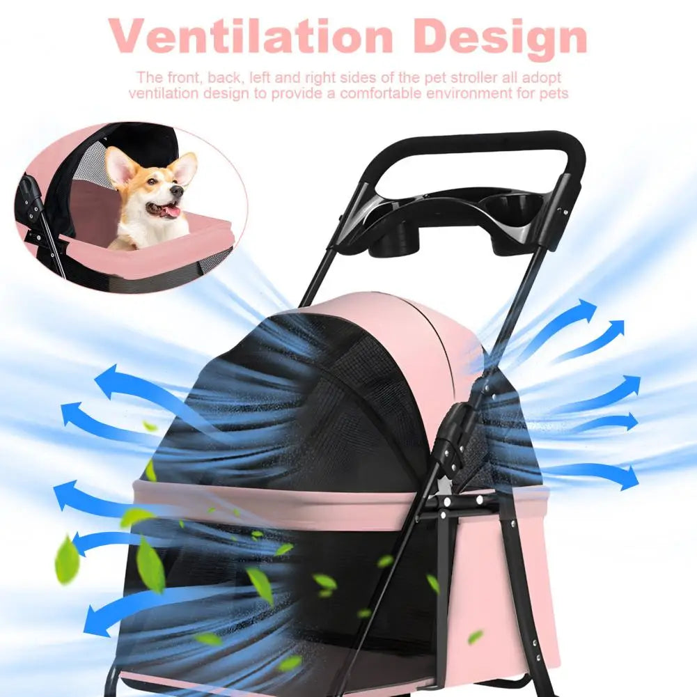 Puppy Carrier, Visible Window Breathable Mesh 4 Wheels Dog Cat Stroller, Outdoor Travel Pet Folding Stroller With Cup Holder