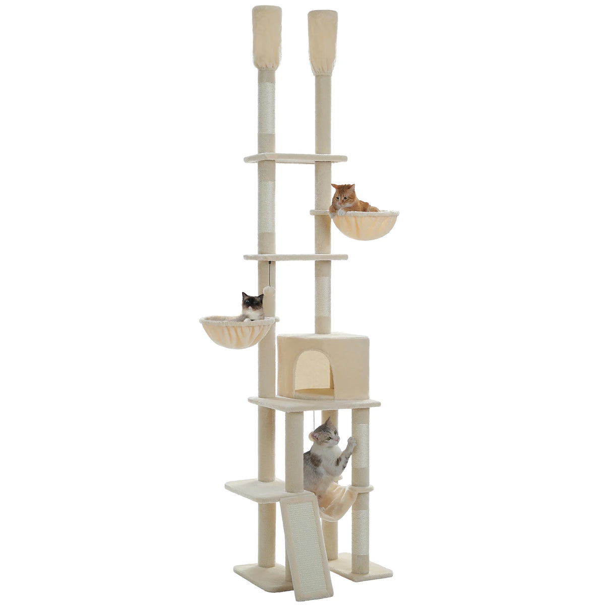 Cactus Cat Tree Floor to Ceiling Cat Tower 7 Tiers Cat Climbing Tree with Cozy Hammocks and Condos 5 Platforms Scratching Posts