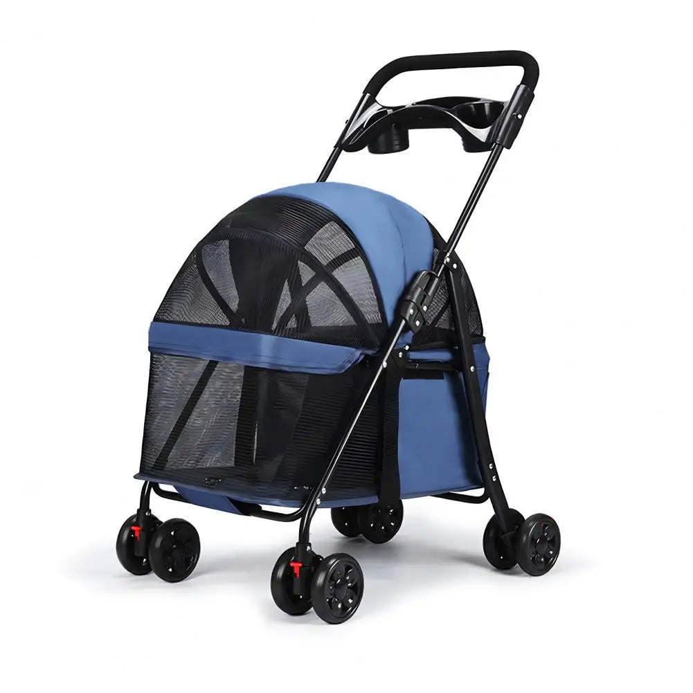 Puppy Carrier, Visible Window Breathable Mesh 4 Wheels Dog Cat Stroller, Outdoor Travel Pet Folding Stroller With Cup Holder