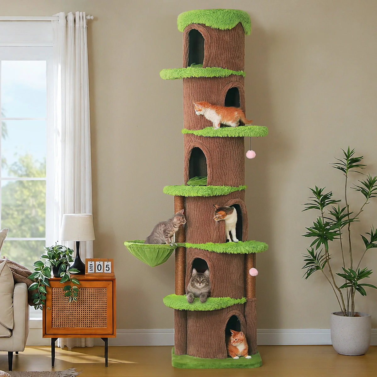 Floor To Ceiling Cat Tree With Sisal Scratching Posts And Hammock