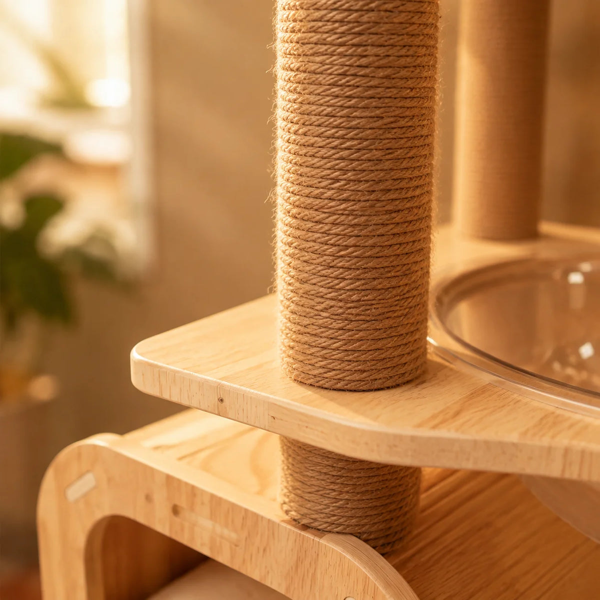 68.3 inch Multi-Level Wooden Cat Tree Tower with Moon Hammock, Sisal Scratching Posts, Clear Acrylic Bowl Beds and Cozy Cat Condo for Indoor Cats