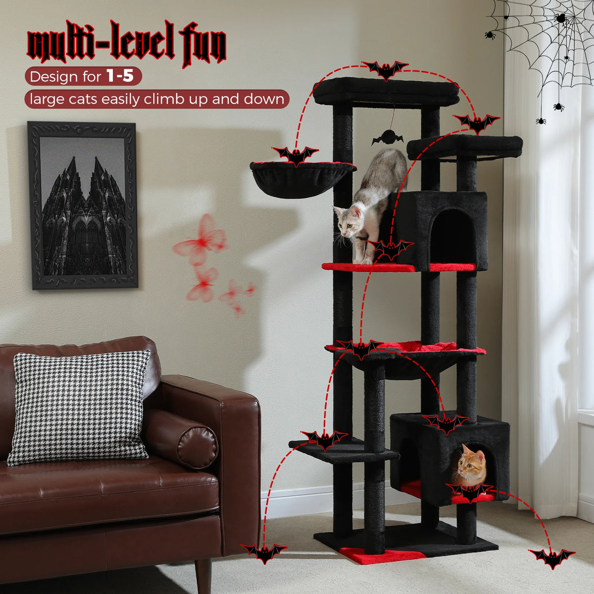 Tall Cat Tree With Large Hammock And Scratching Posts Indoor Tower